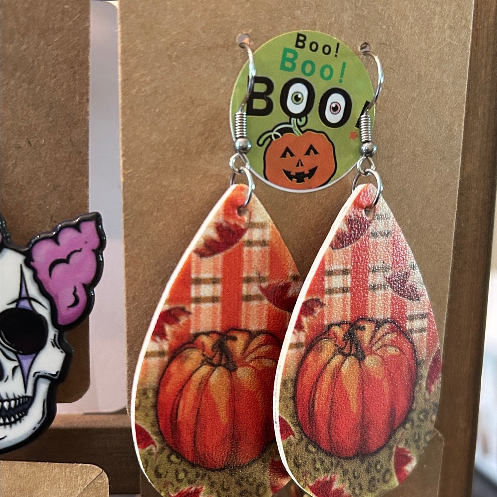 NWT Pumpkin Halloween Earrings Faux leather
